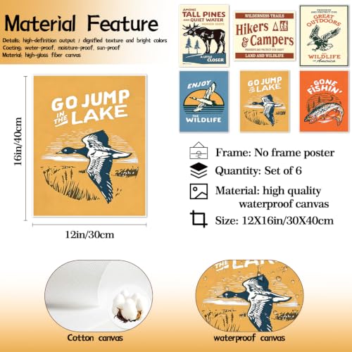 SHRNGCK Vintage Outdoor Posters Set of 6 Funny Wilderness Camping Hiking Wall Art Nature Wildlife Canvas Prints Aesthetic for Bedroom Living Kids Cabin Room 12x16 Unframed - color: Animal, size: 16"L x 12"W