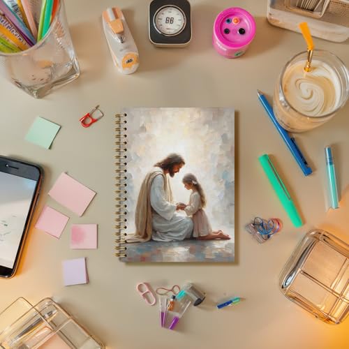 Jesus Praying With Girl Christian Religious Spiral Notebook Journal for Church Notes,Christian Jesus Church Prayer Notebook Gift for Women Girls, 5.5 x 8.3 Inches - color: 02Child