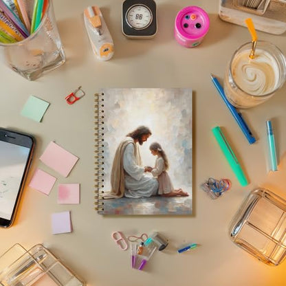 Jesus Praying With Girl Christian Religious Spiral Notebook Journal for Church Notes,Christian Jesus Church Prayer Notebook Gift for Women Girls, 5.5 x 8.3 Inches - color: 02Child