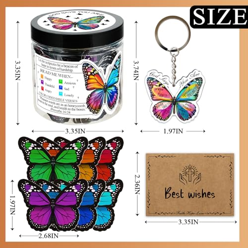 90 Positive Butterfly Cards Jar, Christian Affirmation Cards, Inspirational Bible Verse Jar, Religious Spiritual Gift with Butterfly Acrylic, Birthday Christian Gifts for Women Friends Mom Coworker