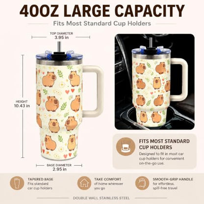 Capybara Tumbler 40 oz with Handle, Cute Capybara Gifts for Women Girls, Insulated Stainless Steel Cup with Straw, Funny Animal Lover Gift for Capybara Fans - color: Capybara1