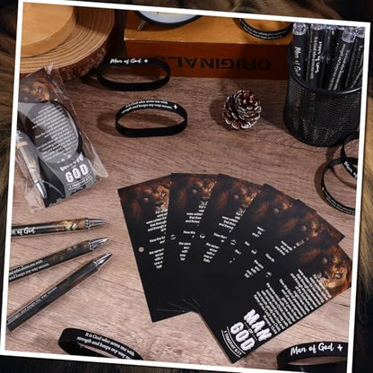 50 Sets Man of God Gifts Bulk Christian Ballpoint Pens with Man of God Bracelets Wristbands Bible Verse Cards for Father Church Dad Godfather Pastor Office Employee Religious Party Favors (Style A) - style: Style A