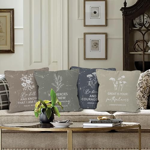 Christian Bible Verse Pillow Covers 18x18 Set of 4, Bible Home Decor, Scripture Floral Pillow Covers for Home Bedroom Couch, Christian Gifts for Women - color: Christian Decor