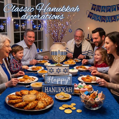 Lineshading 4 Pcs Hanukkah Table Decor for Home, Wooden Menorah Block Signs - style: Candlestick 2