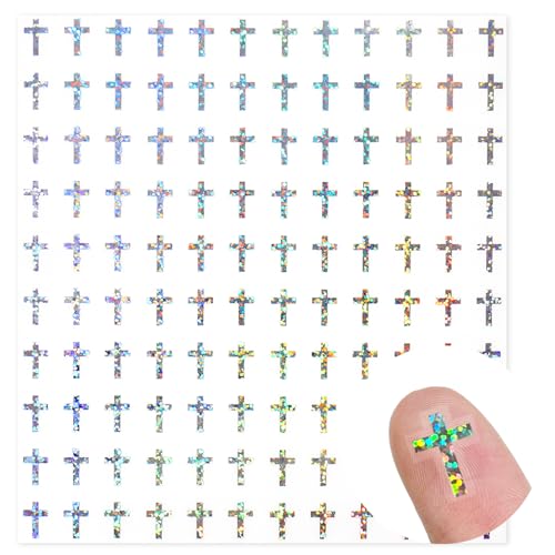 JarThenaAMCS 2400Pcs Mini Cross Sticker Laser Christening Paper Decal Holographic Baptism Self-Adhesive Sticker for Church Planner Envelope Scrapbook DIY Supplies, 0.5 in