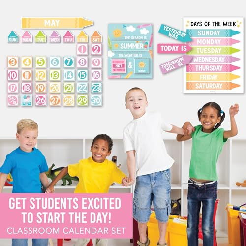 Classroom Calendar Set Bulletin Board Decorations, 98pc School Calendar Set - color: Crayon