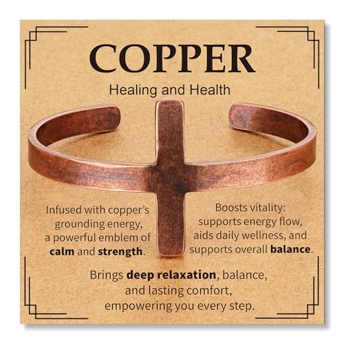 Pure Copper Bracelets for Women Men Waterproof Healing Cuff Bracelets for Men Adjustable Chunky Healing Copper Bangle Jewelry Gifts - color: copper-cross