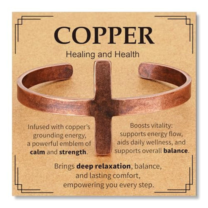 Pure Copper Bracelets for Women Men Waterproof Healing Cuff Bracelets for Men Adjustable Chunky Healing Copper Bangle Jewelry Gifts - color: copper-cross