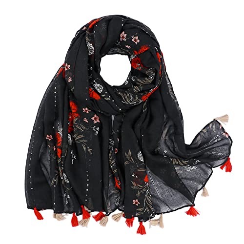 Yeieeo Boho Scarf for Women Lightweight Floral Printed Scarf Fall Winter Fashion Fringed Shawl - color: Floral 17