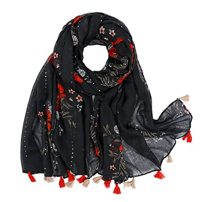 Yeieeo Boho Scarf for Women Lightweight Floral Printed Scarf Fall Winter Fashion Fringed Shawl - color: Floral 17