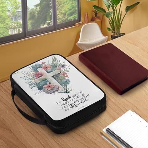 Cross with Floral Print Bible Book Cover,Bible Case with Handle for Women Girls - color: Cross With Floral