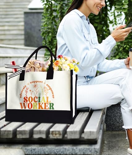Aesthetic Canvas Tote Bag for Women Girls, Large Tote Bag for Friends Colleagues Leader Manager, 17 x 11.8 x 7 inches - color: Champagne