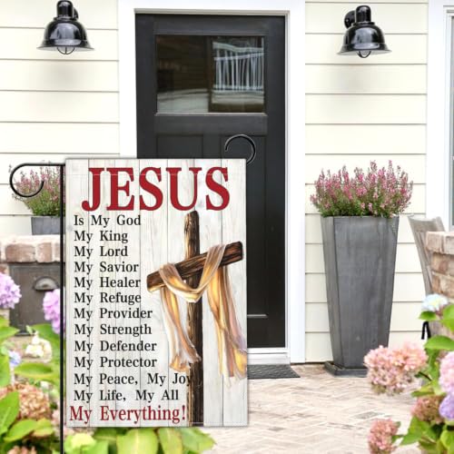 3 Ply Jesus is My God Cross Garden Flags for Outside 12x18 Inch Double Sided Christian Bible Verse Religious Flag Outdoor House Yard Sign Decorations
