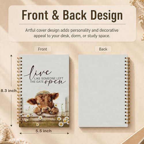 Farmhouse Highland Cow Spiral Notebook, Highland Cow Lover Gifts Journal, Live Like Someone Left the Gate Open Daisy Flower Heifer Hardcover Lined Notebook Journal, 5.5x8.3 Inch - color: pattern-22
