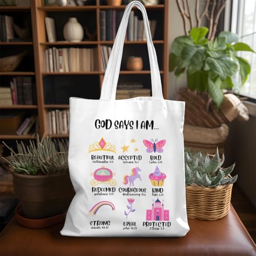 VICBOU Bible Verse Canvas Tote Bag, Inspirational Religious Christian Gifts for Women Men Canvas Tote Reusable Grocery Bags - color: Godsays04