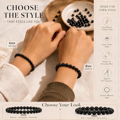 Cherry Tree Collection 100PCS 6mm Black Agate Round Bead Craft Kit - color: black agate, size: 6mm