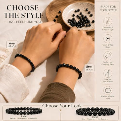Cherry Tree Collection 100PCS 6mm Black Agate Round Bead Craft Kit - color: black agate, size: 6mm