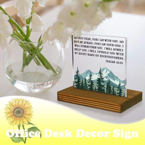 Isaiah 41:10 Sign, Do not fear for I am with you Scripture Sign, I am your God Bible Verse Sign, Christian Nursery Plaque, Acrylic Desk Decor Sign with Wood Stand - FSA068 - style: Isaiah 41:10