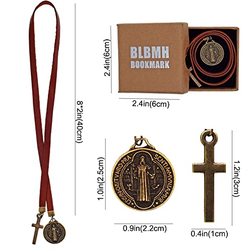BLBMH Genuine Leather Bible Bookmark with Cross | Catholic Gifts for Men Dad | Christian Book Marker with Ribbon - LB4 - color: Alb4