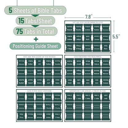 Mr. Pen- Laminated Bible Tabs, 75 pcs, Elegant Green, Easy-to-Read & Apply - color: Elegant Green