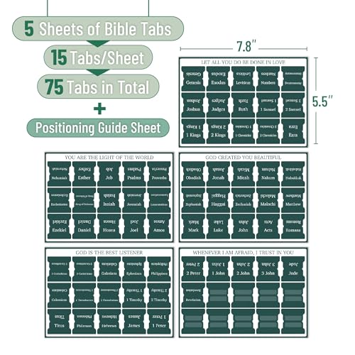 Mr. Pen- Laminated Bible Tabs, 75 pcs, Elegant Green, Easy-to-Read & Apply - color: Elegant Green