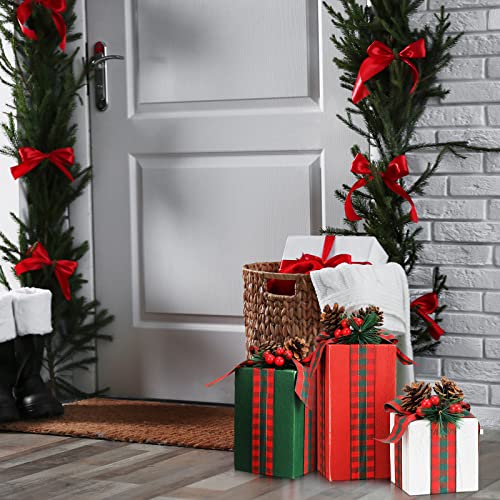 Amyhill 3 Pcs Christmas Table Centerpieces Christmas Wooden Present Decor - color: Classic, size: 4.3-7inches