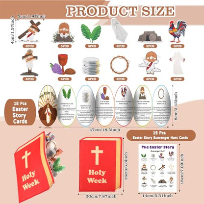 Easter Scavenger Hunt Game with 60 Felts Figures 15 Easter Story Cards 15 Scavenger Hunt Cards Religious Christian Bible Game for Sunday School Classroom Activities Basket Stuffers