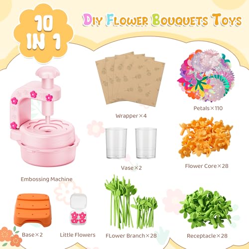 Fabric Flower Bouquets Toys,DIY Craft Kits for Kids,Arts and Crafts Toy for 3+ Year Old Girls,Flowers Market Toy,Build Your Flower Bouquet,Educational Preschool Learning Toys for Birthday,Christmas - color: Pink