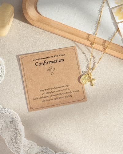 Tarsus Catholic Baptism/First Communion/Confirmation Gifts for Girls, Cross Virgin Mary Pendant Necklace Faith-Inspired Jewelry for Girls Teens - style: Confirmation