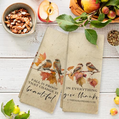 Fall Christian Bird Kitchen Dish Tea Towels 16x24 Inch Set of 2 - color: Bible-1