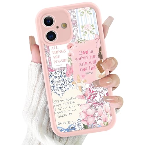for iPhone 17 6.3'' Pink & Blue Flower Christian Collage Phone Case, Cute Floral Bible Verse Cross & Jesus Case, Slim TPU Shockproof Protective Phone Cover for Women Girls - color: Pink & Blue Cross Collage, size: iPhone 17