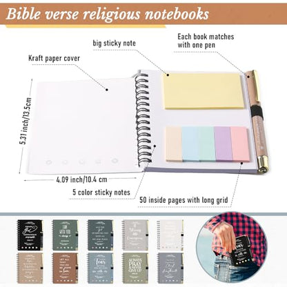 Kosiz 10 Set / 20 Pcs Christian Notebook & Pen Bible Verse, Boho - color: Boho