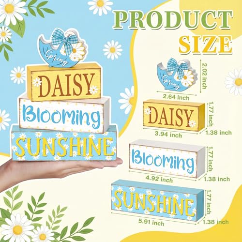 Britimes Tiered Tray Decor Set, 4 Pack, Wooden Table Sign, Daisy Spring - color: Spring Daisy