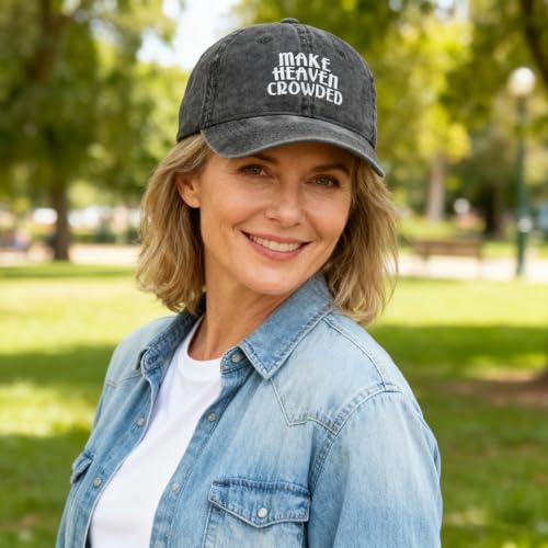 Inspirational Christian Baseball Cap, Adjustable Embroidered Cotton Hat for Men Women Dad Hat Gifts for His Her - color: Make Heaven Crowded - Black