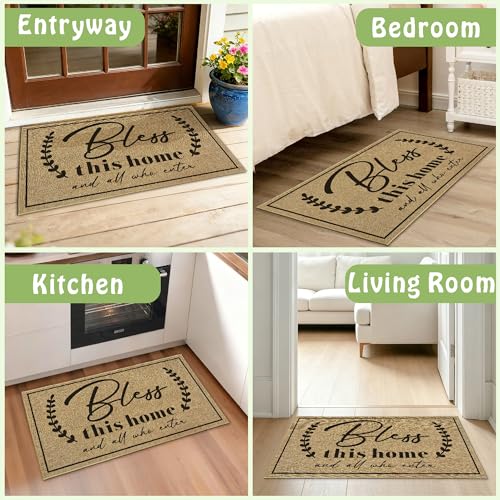 Christian Door Mat Welcome Mats for Front Door Outside Entrance 17"x30" - color: Bless This Home