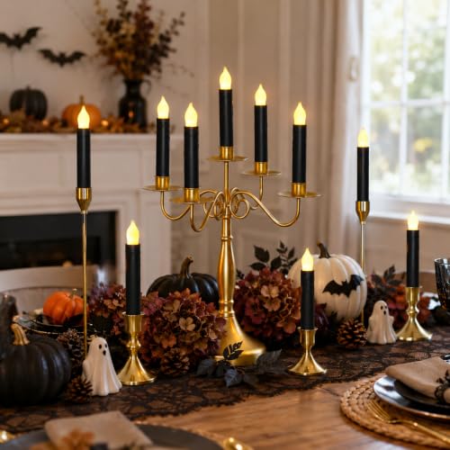 Lezonic 12Pcs Floating Candles with Wand and Remote, Magic Black Flameless Candles Battery Operated, Flikering Hanging LED Taper Candlesticks Halloween Decorations, 0.8" x 6" - color: 12pcs(Wand & Remote)
