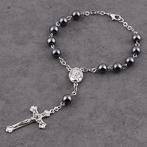 Hematite Beads Auto One Decade Car Rosary Clasp Terra Jerusalem Medal - style: Black