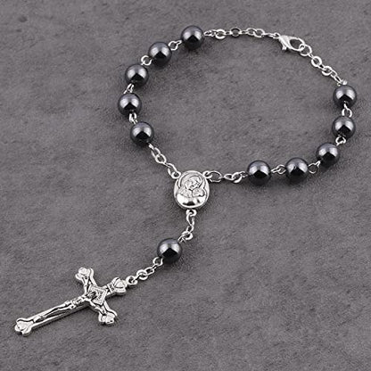 Hematite Beads Auto One Decade Car Rosary Clasp Terra Jerusalem Medal - style: Black