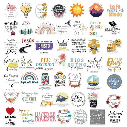 50Pcs Spanish Bible Aesthetic Stickers Decals, Teachers Religious Bible Sticker Pack, Bible Journaling Supplies,Christian Stickers for Water Bottle, Laptop, Scrapbook, Journaling Supplies (Spain) - color: Spain