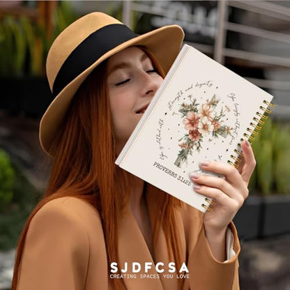 Inspirational Floral Christian Notebook Journal, Proverbs 31:25 Bible Verse Journal for Women, Christian Gifts for Women, Flower Cross Scripture Spiral Notebook 5.5x8.3 Inch - color: Proverbs 31:25-Flower