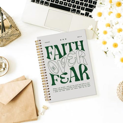 Faith Over Fear Christian Notebook, Bible Journal, Prayer Journal for Women & Men, Church Notes Journal, Scripture Hardcover Spiral Notebook 5.5x8.3 in - color: Faith over fear
