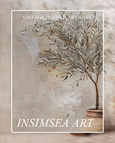 InSimSea Framed Canvas Wall Art, Textured Olive Branch Canvas Art, 10x8 In - color: Greenery by the Wall