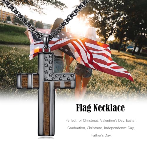 American Flag/Eagle/Star Necklace for Women 925 Sterling Silver Silver/Gold/Black American Flag Pendant 4th of July Jewelry for Wife Sister Girlfriend - color: Black-6