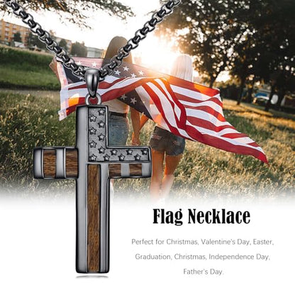 American Flag/Eagle/Star Necklace for Women 925 Sterling Silver Silver/Gold/Black American Flag Pendant 4th of July Jewelry for Wife Sister Girlfriend - color: Black-6