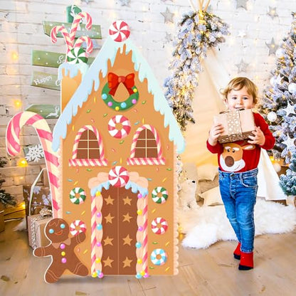 Teling Christmas Gingerbread House Photo Booth Props, 43.3 x 37.4 Inch - style: Gingerbread House