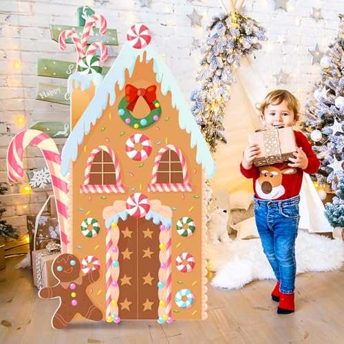 Teling Christmas Gingerbread House Photo Booth Props, 43.3 x 37.4 Inch - style: Gingerbread House