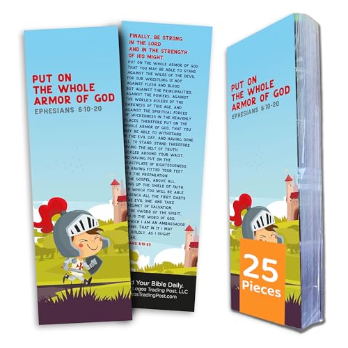 Bible Bookmark for Kids, Put on the Full Armor of God, Pack of 25 Children's Christian Bible Verse Bookmarks for Sunday School, Religious Flash Card Memory Verse Scripture Bookmarkers for Kids - color: Kids Armor, size: Pack of 25