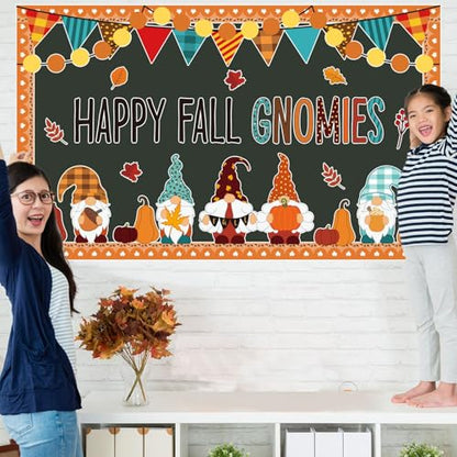 ojustbeok Fall Bulletin Board Decorations Fall Gnomes Bulletin Board Set Maple Leaves Paper Cutouts Autumn Pumpkin Thanksgiving Cutouts for School Classroom Supply Home Wall Decor - style: Fall Gnomes