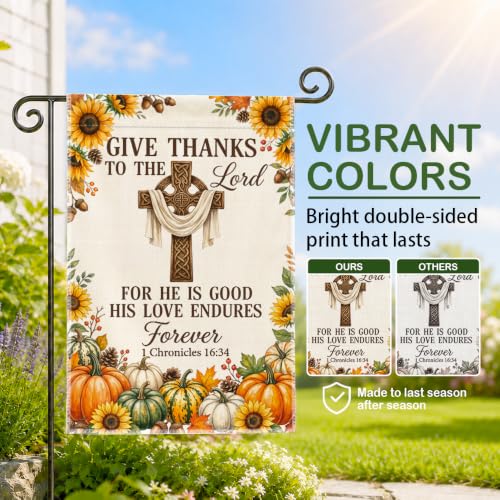 Give Thanks To The Lord Christian Fall Floral Garden Flag 12x18