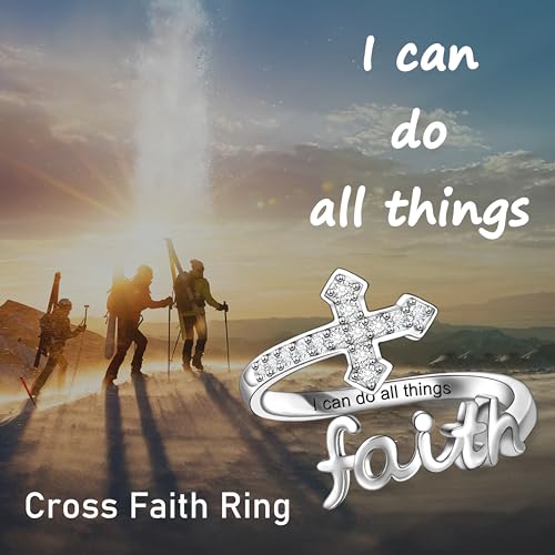 Helonley Cross Faith Ring for Women - 925 Sterling Silver Inspiration Rings - style: I Can Do All Things
